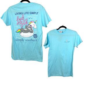 Simply Southern Laid Back Sloth Unicorn Shirt Women's Size Small NEW with Tags